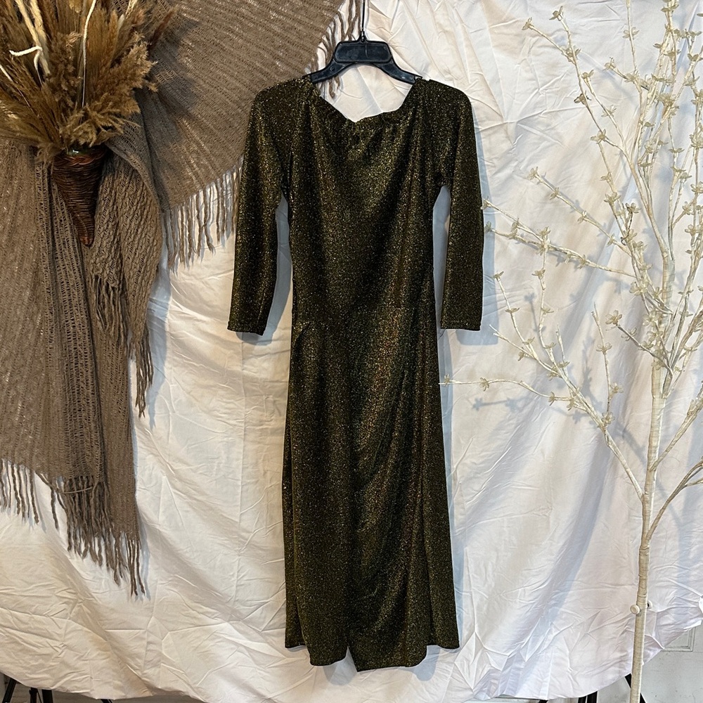 Sparkle Olive-Black Long Sleeve Evening Dress
